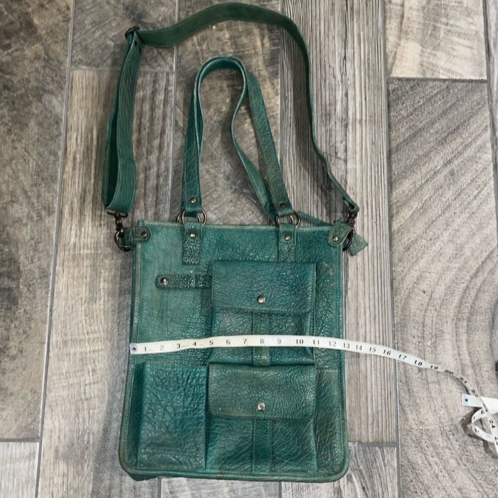 NWOT Never Mind green leather tote hand bag. Made in Italy.